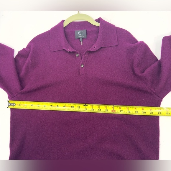 Qi Cashmere Sweater Mens L Purple Button Henley Collar Long Sleeve Pullover - Picture 7 of 9